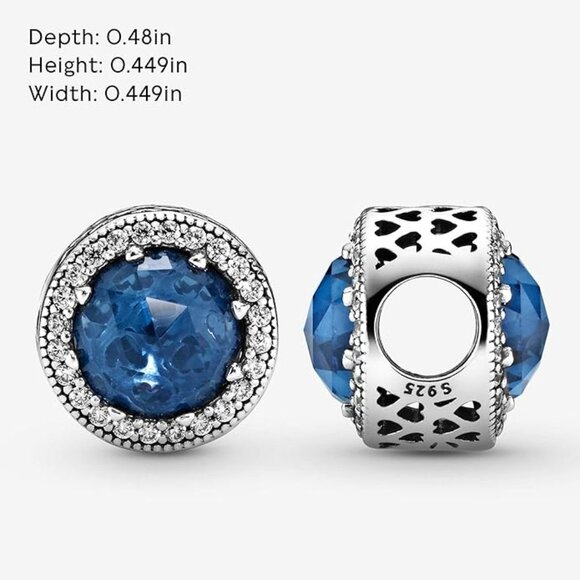 Pandora 925 Sterling Silver Bead Charms CRYSTAL RADIANT HEARTS BLUE - Picture 4 of 6